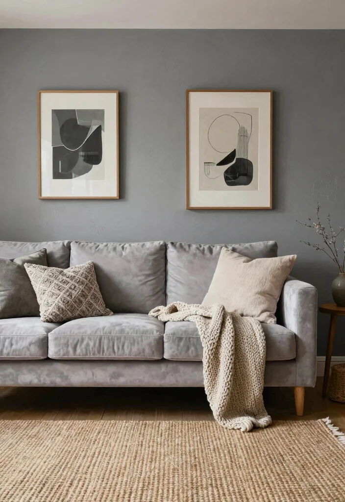 15 Grey Feature Wall Living Room Ideas for a Modern Neutral Style 4 15 Grey Feature Wall Living Room Ideas for a Modern Neutral Style - 3. Cozy Textured Layers 1