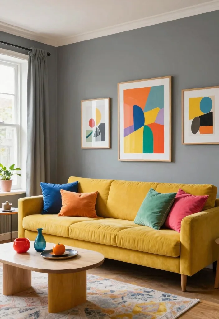 15 Grey Feature Wall Living Room Ideas for a Modern Neutral Style 5 15 Grey Feature Wall Living Room Ideas for a Modern Neutral Style - 4. Bold Color Accents 1