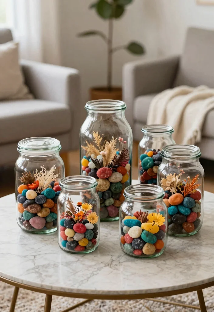 15 Living Room Table Ideas Functional Centerpieces 4 15 Living Room Table Ideas Functional Centerpieces - 3. Upcycled Glass Jars 1