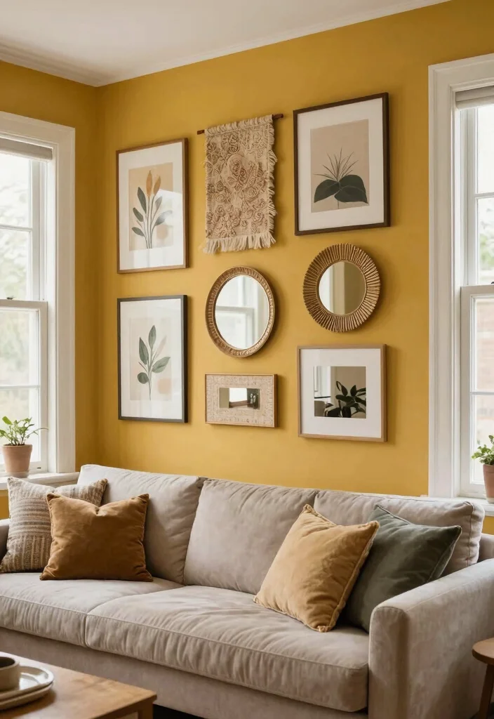 15 Mustard Living Room Decor Ideas: Warm Bold Accents 11 15 Mustard Living Room Decor Ideas: Warm Bold Accents - 10. Mustard Wall Decor 1