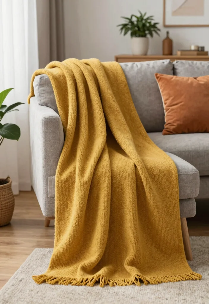 15 Mustard Living Room Decor Ideas: Warm Bold Accents 15 15 Mustard Living Room Decor Ideas: Warm Bold Accents - 14. Mustard Decorative Throws 1