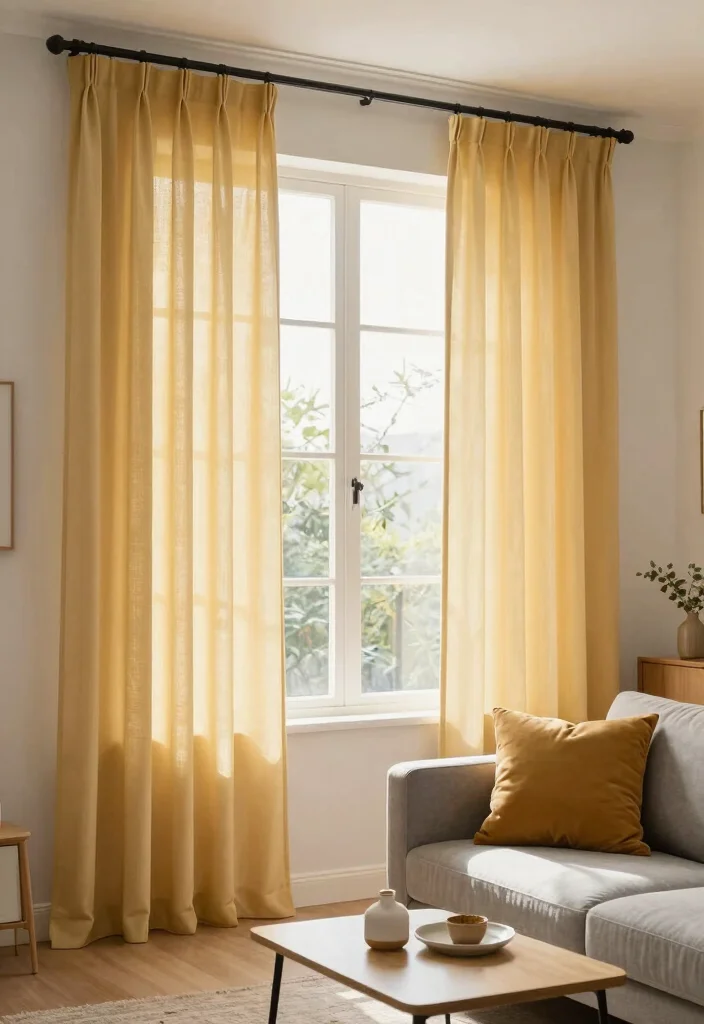 15 Mustard Living Room Decor Ideas: Warm Bold Accents 7 15 Mustard Living Room Decor Ideas: Warm Bold Accents - 6. Mustard Curtains 1