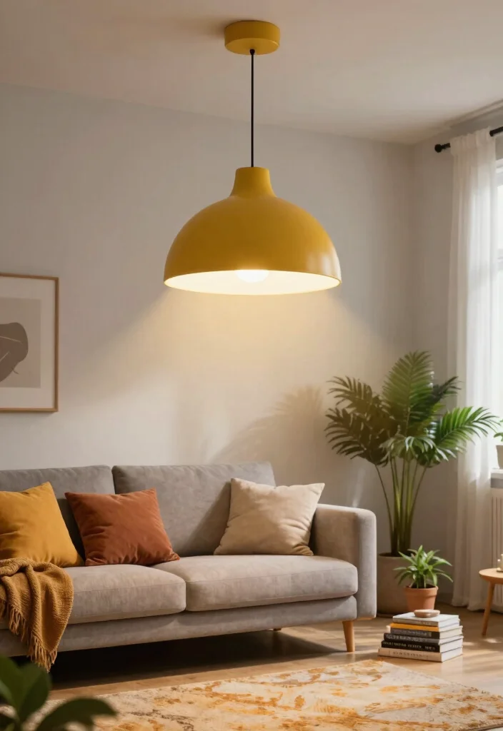 15 Mustard Living Room Decor Ideas: Warm Bold Accents 9 15 Mustard Living Room Decor Ideas: Warm Bold Accents - 8. Mustard Lighting Fixtures 1