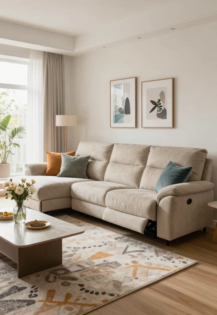 15 Reclining Sofa Living Room Layout Ideas: Comfort First 2 15 Reclining Sofa Living Room Layout Ideas: Comfort First - 1. L-Shaped Sophistication 1