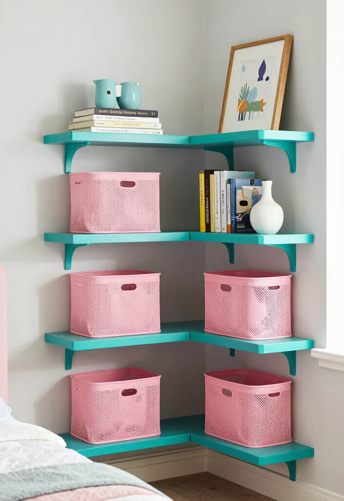 15 Teal and Pink Bedroom Ideas: Playful Bold Contrast - 12. Stylish Storage Solutions 1