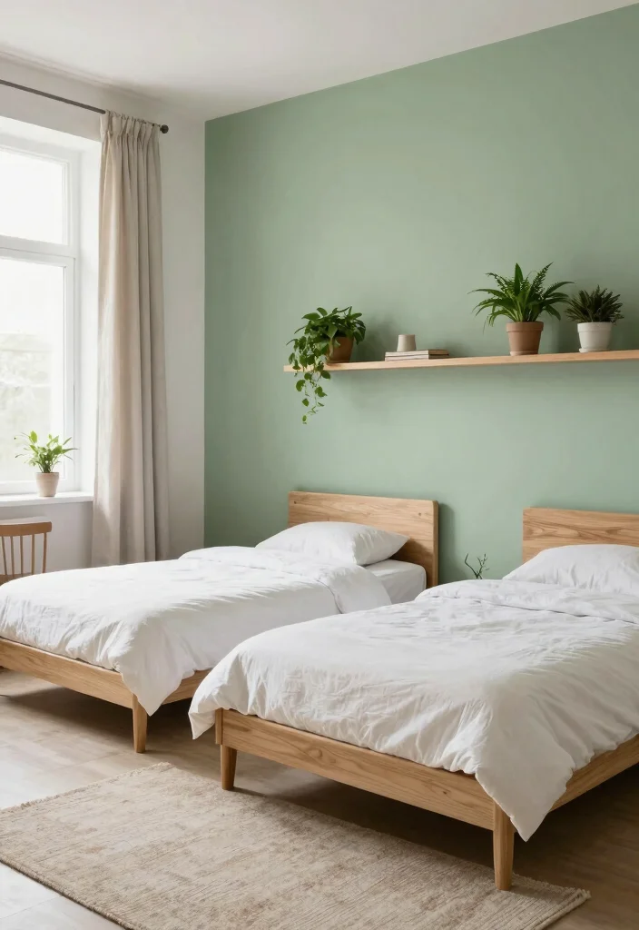 15 Twin Bedroom Ideas for Adults: Stylish Shared Spaces 2 15 Twin Bedroom Ideas for Adults: Stylish Shared Spaces - 1. Minimalist Green Haven 1