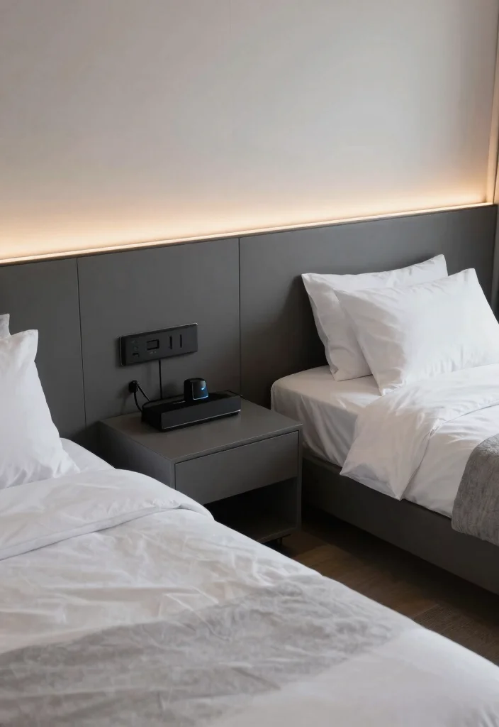 15 Twin Bedroom Ideas for Adults: Stylish Shared Spaces 11 15 Twin Bedroom Ideas for Adults: Stylish Shared Spaces - 10. Tech-Savvy Space 1