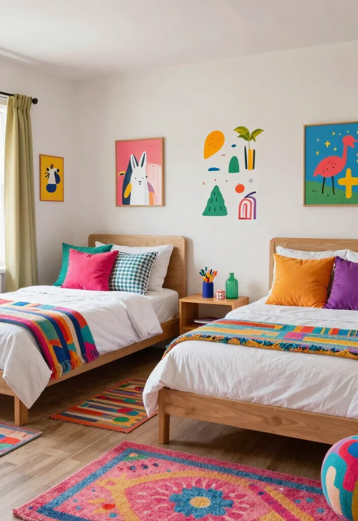 15 Twin Bedroom Ideas for Adults: Stylish Shared Spaces 12 15 Twin Bedroom Ideas for Adults: Stylish Shared Spaces - 11. Color Pop Paradise 1