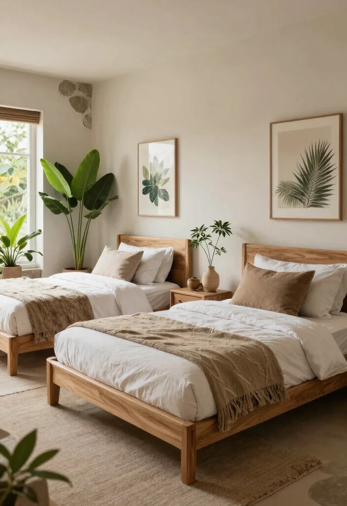 15 Twin Bedroom Ideas for Adults: Stylish Shared Spaces 13 15 Twin Bedroom Ideas for Adults: Stylish Shared Spaces - 12. Nature-Inspired Retreat 1