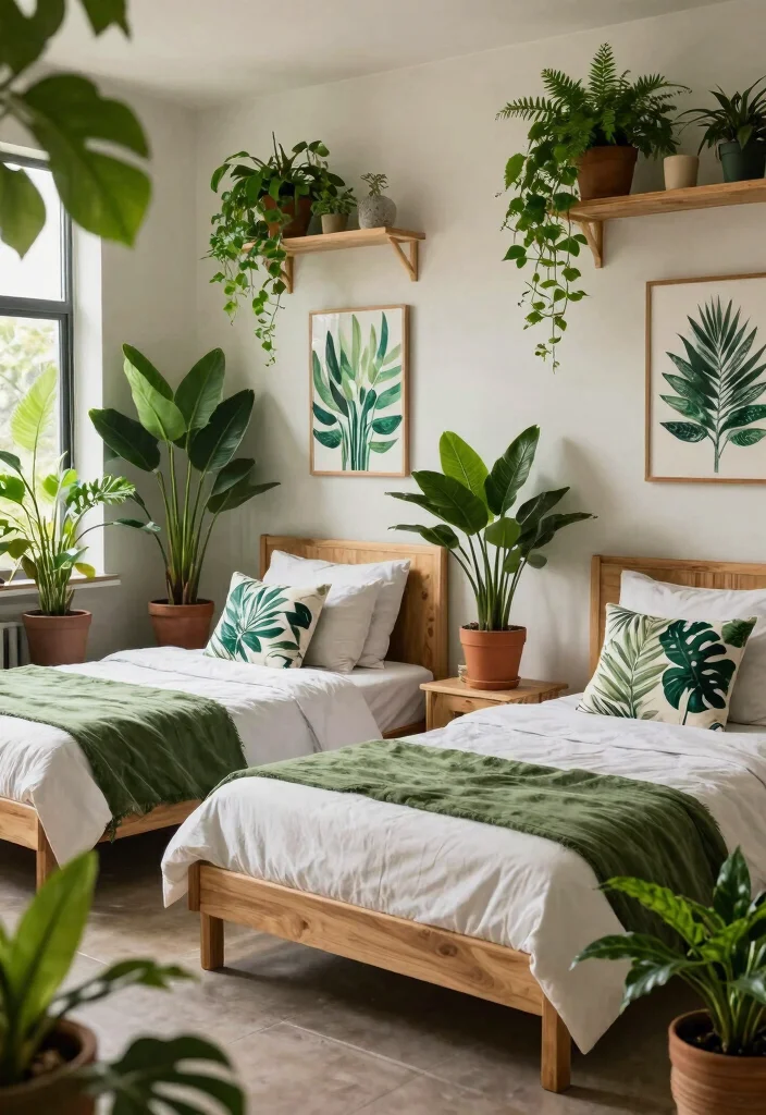 15 Twin Bedroom Ideas for Adults: Stylish Shared Spaces 14 15 Twin Bedroom Ideas for Adults: Stylish Shared Spaces - 13. Urban Jungle 1