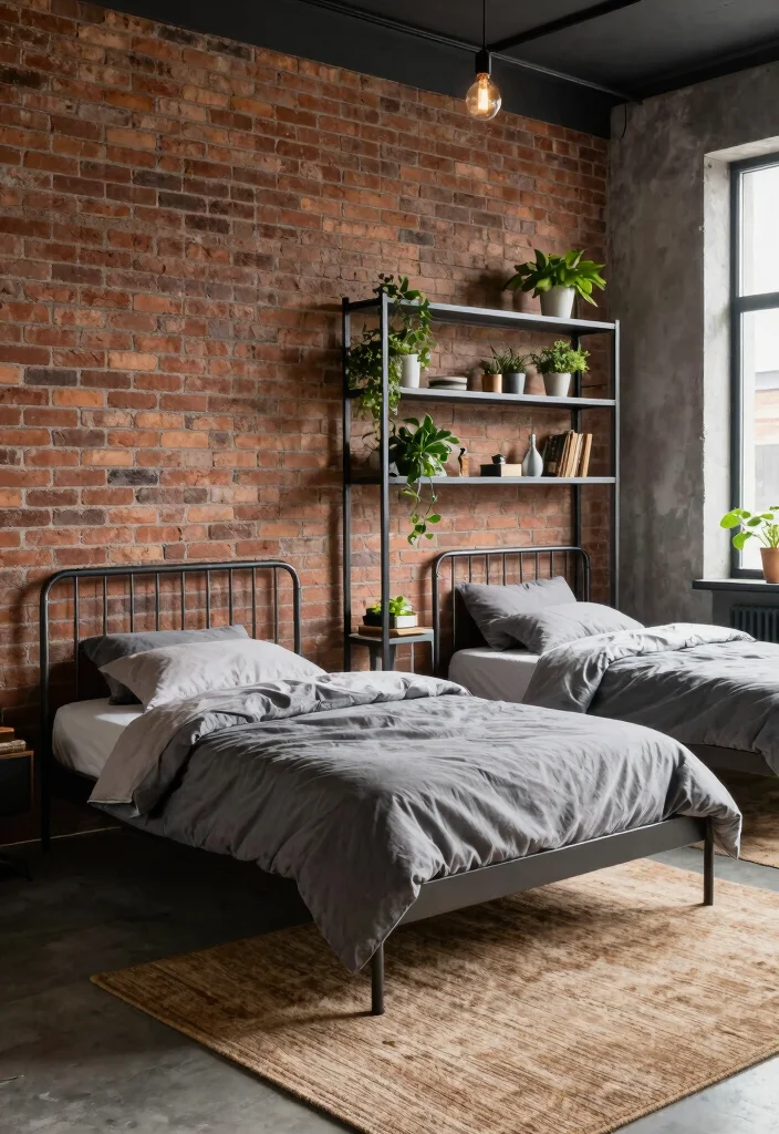15 Twin Bedroom Ideas for Adults: Stylish Shared Spaces 4 15 Twin Bedroom Ideas for Adults: Stylish Shared Spaces - 3. Modern Industrial 1