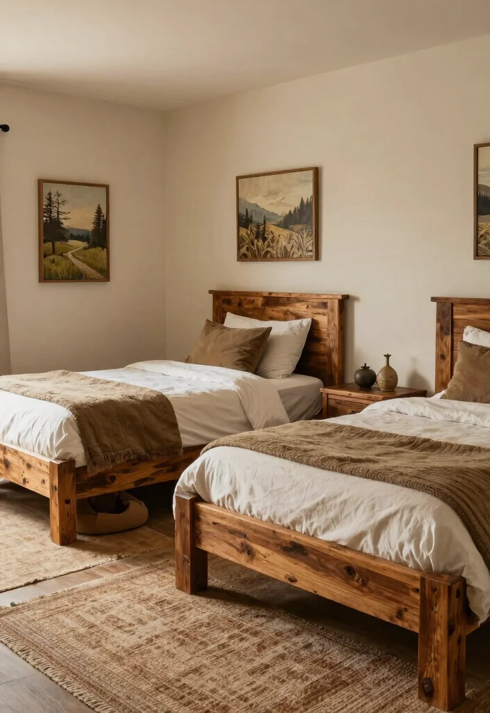 15 Twin Bedroom Ideas for Adults: Stylish Shared Spaces 8 15 Twin Bedroom Ideas for Adults: Stylish Shared Spaces - 7. Rustic Retreat 1