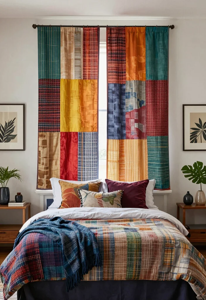 16 Bedroom Window Treatments Ideas: Functional and Stylish 12 16 Bedroom Window Treatments Ideas: Functional and Stylish - 11. Upcycled Fabric Panels 1