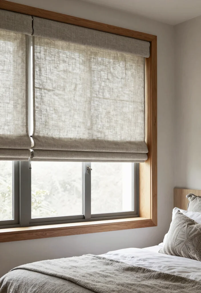 16 Bedroom Window Treatments Ideas: Functional and Stylish 6 16 Bedroom Window Treatments Ideas: Functional and Stylish - 5. Linen Roller Shades 1
