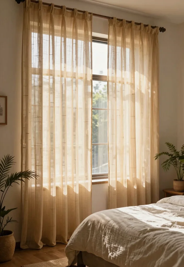 16 Bedroom Window Treatments Ideas: Functional and Stylish 7 16 Bedroom Window Treatments Ideas: Functional and Stylish - 6. Sheer Bamboo Curtains 1
