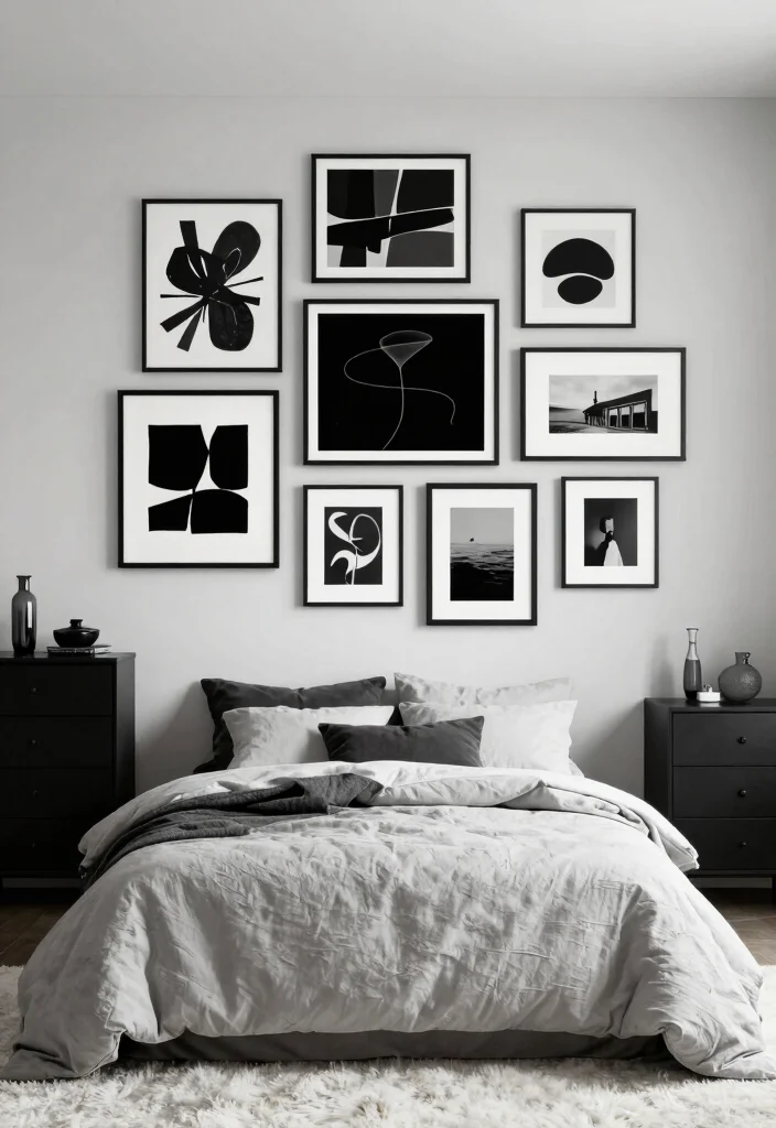 16 Black and White Themed Bedroom Ideas: Timeless Chic 2 16 Black and White Themed Bedroom Ideas: Timeless Chic - 1. Monochrome Wall Art 1