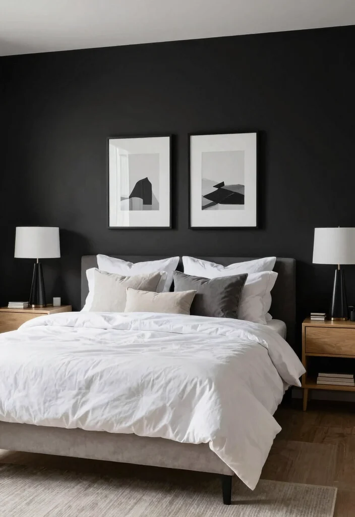 16 Black and White Themed Bedroom Ideas: Timeless Chic 12 16 Black and White Themed Bedroom Ideas: Timeless Chic - 11. Monochrome Accent Walls 1