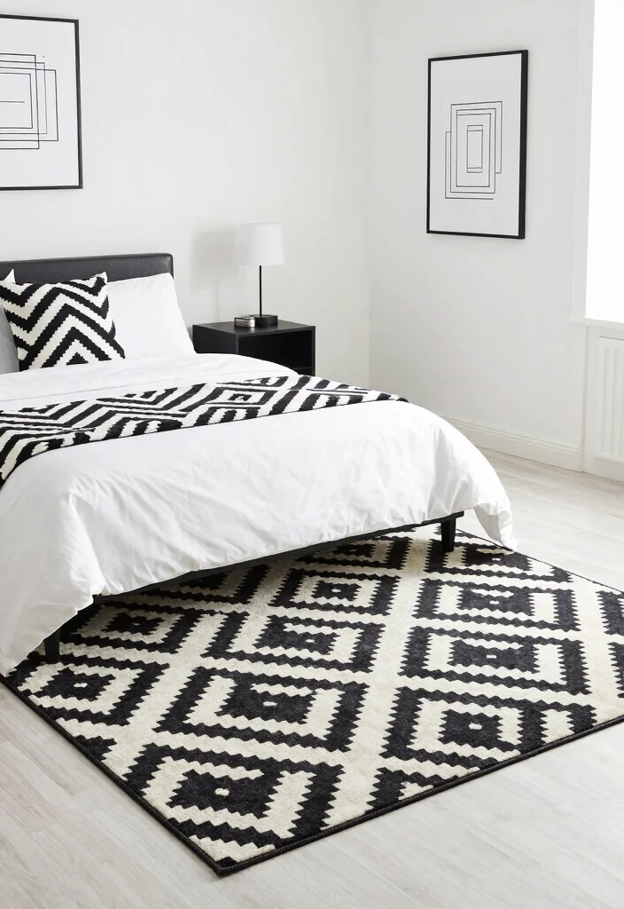 16 Black and White Themed Bedroom Ideas: Timeless Chic 5 16 Black and White Themed Bedroom Ideas: Timeless Chic - 4. Geometric Patterns 1