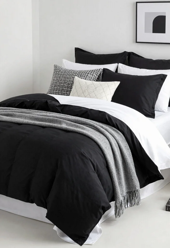 16 Black and White Themed Bedroom Ideas: Timeless Chic 8 16 Black and White Themed Bedroom Ideas: Timeless Chic - 7. Monochromatic Bedding 1