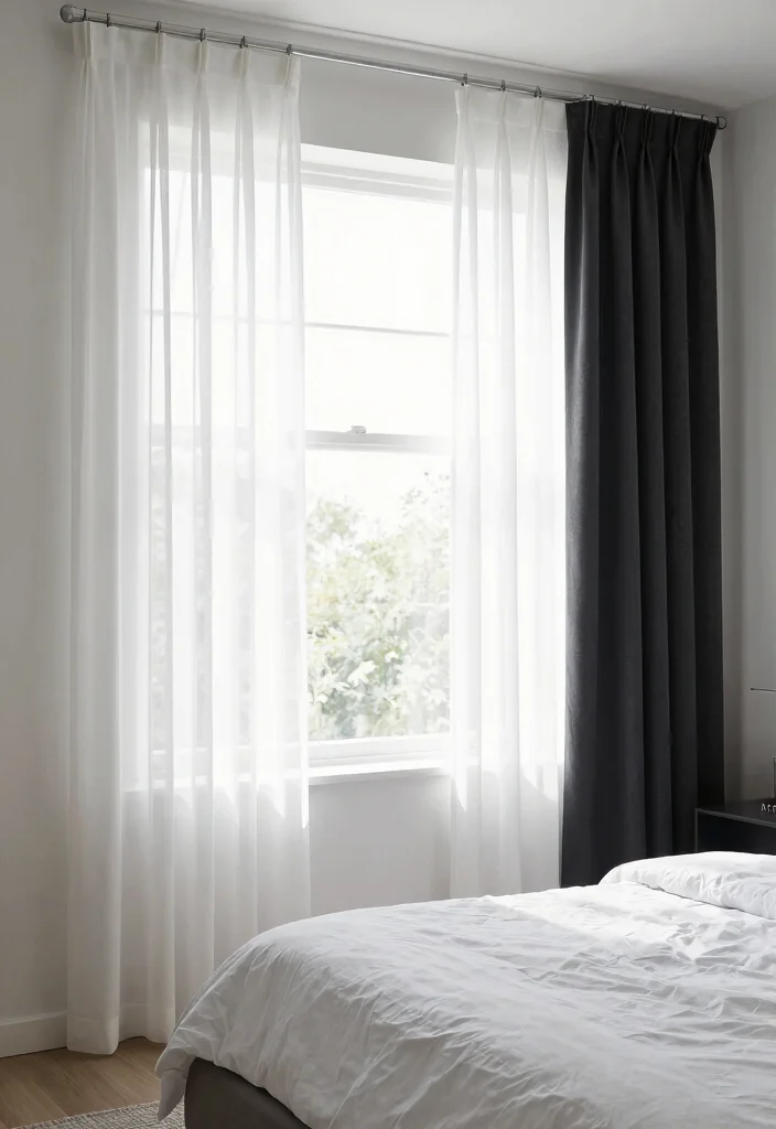 16 Black and White Themed Bedroom Ideas: Timeless Chic 10 16 Black and White Themed Bedroom Ideas: Timeless Chic - 9. Elegant Window Treatments 1