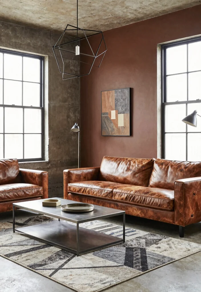 16 Brown Accent Wall Living Room Ideas: Warm, Cozy Depth 11 16 Brown Accent Wall Living Room Ideas: Warm, Cozy Depth - 10. Industrial Style Meets Rustic Warmth 1