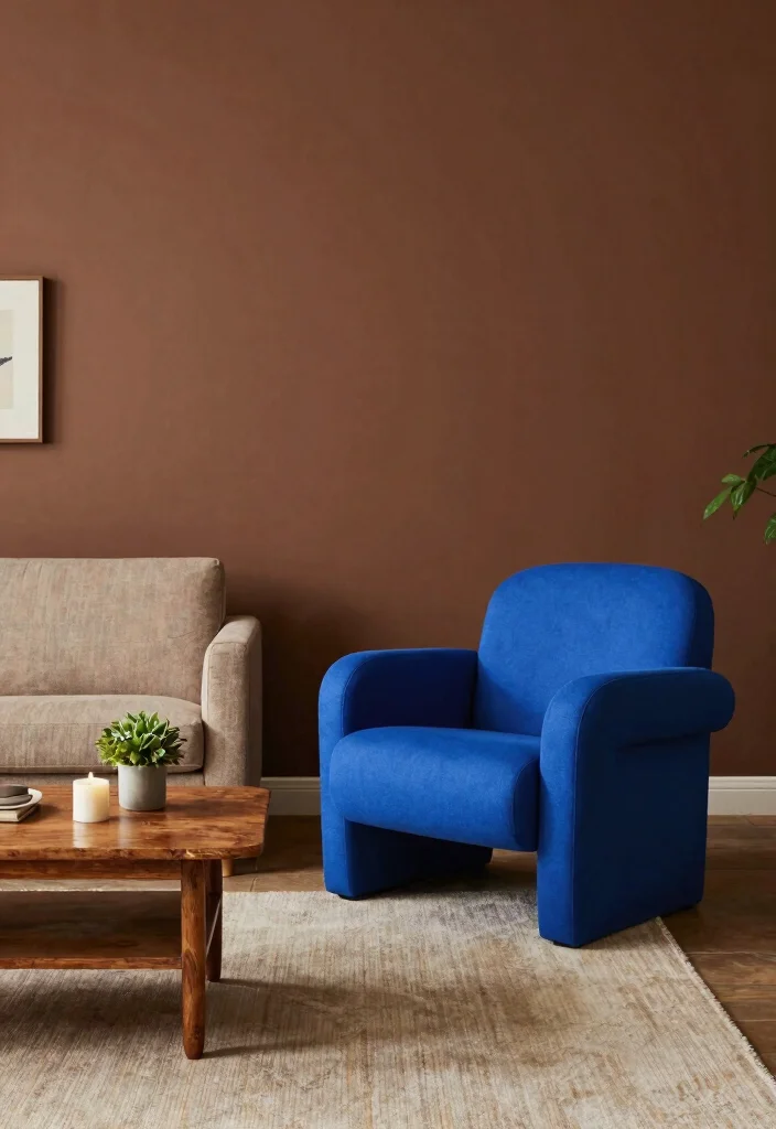 16 Brown Accent Wall Living Room Ideas: Warm, Cozy Depth 13 16 Brown Accent Wall Living Room Ideas: Warm, Cozy Depth - 12. Statement Furniture Pieces 1