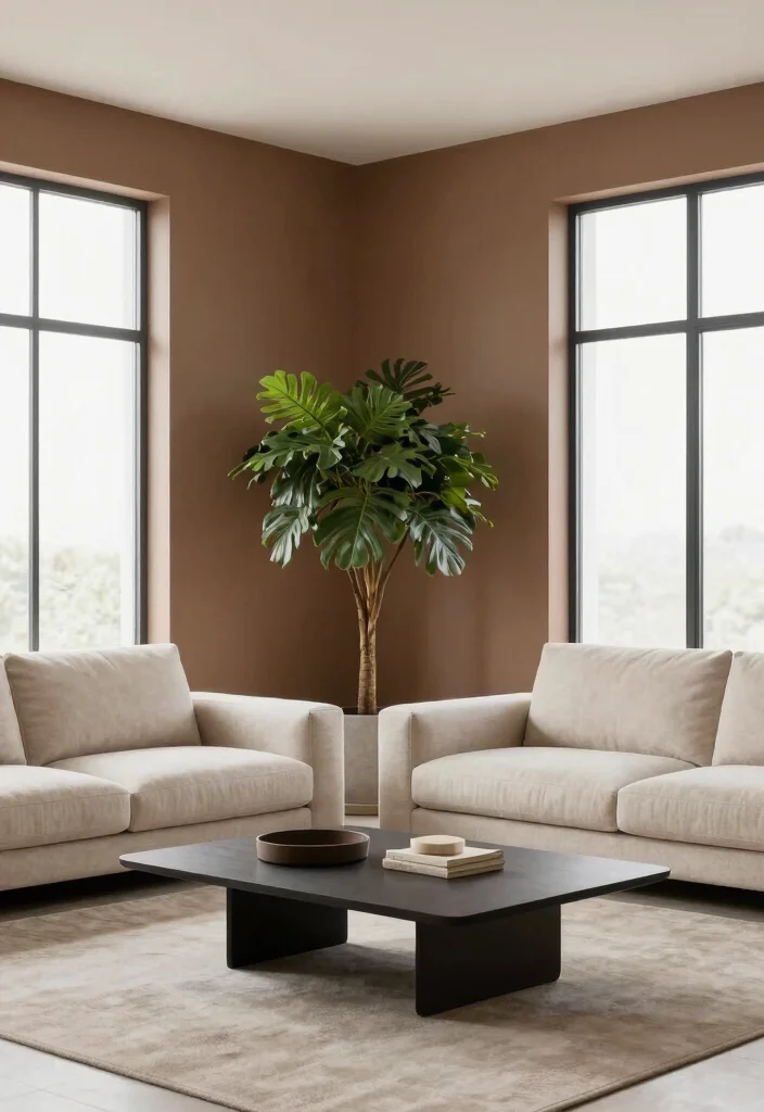 16 Brown Accent Wall Living Room Ideas: Warm, Cozy Depth 15 16 Brown Accent Wall Living Room Ideas: Warm, Cozy Depth - 14. Minimalist Cohesion 1