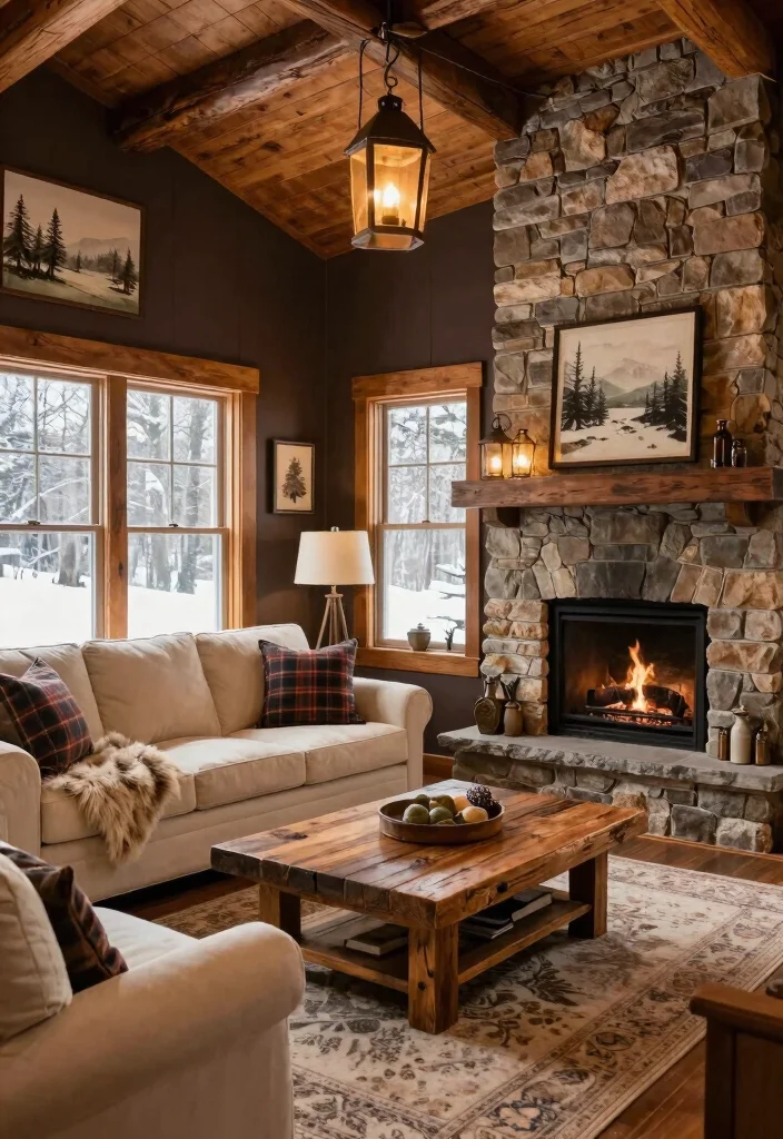 16 Brown Accent Wall Living Room Ideas: Warm, Cozy Depth 3 16 Brown Accent Wall Living Room Ideas: Warm, Cozy Depth - 2. Cozy Cabin Vibes 1