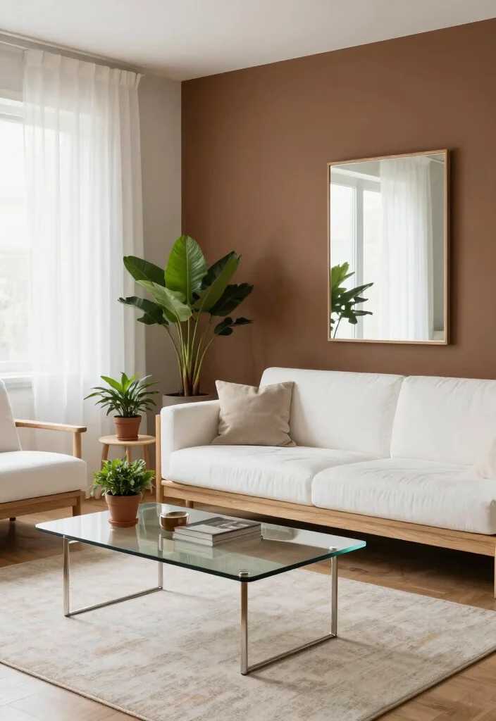 16 Brown Accent Wall Living Room Ideas: Warm, Cozy Depth 4 16 Brown Accent Wall Living Room Ideas: Warm, Cozy Depth - 3. Light and Airy Contrast 1