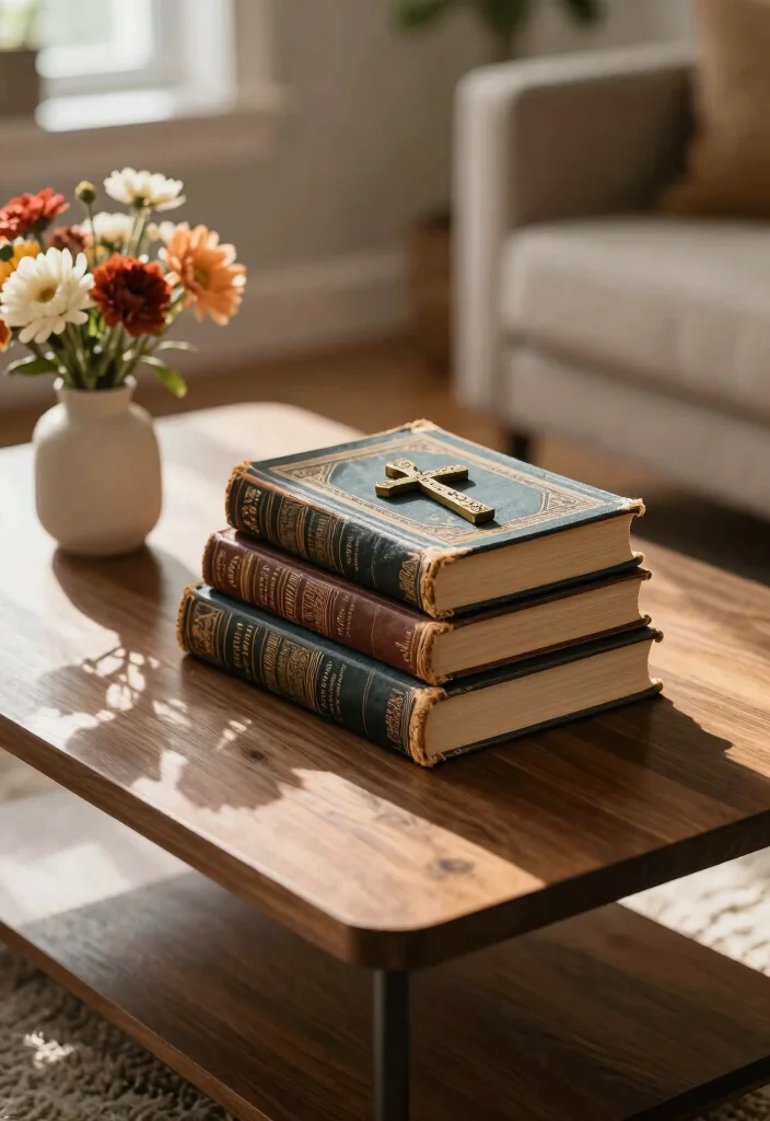 16 Christian Living Room Decor Ideas: Faith Inspired and Warm 9 16 Christian Living Room Decor Ideas: Faith Inspired and Warm - 8. Vintage Christian Books 1