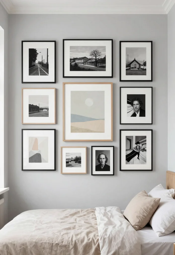 16 Empty Wall Ideas Bedroom: Simple Decor Solutions 2 16 Empty Wall Ideas Bedroom: Simple Decor Solutions - 1. Gallery Wall of Minimalist Art 1