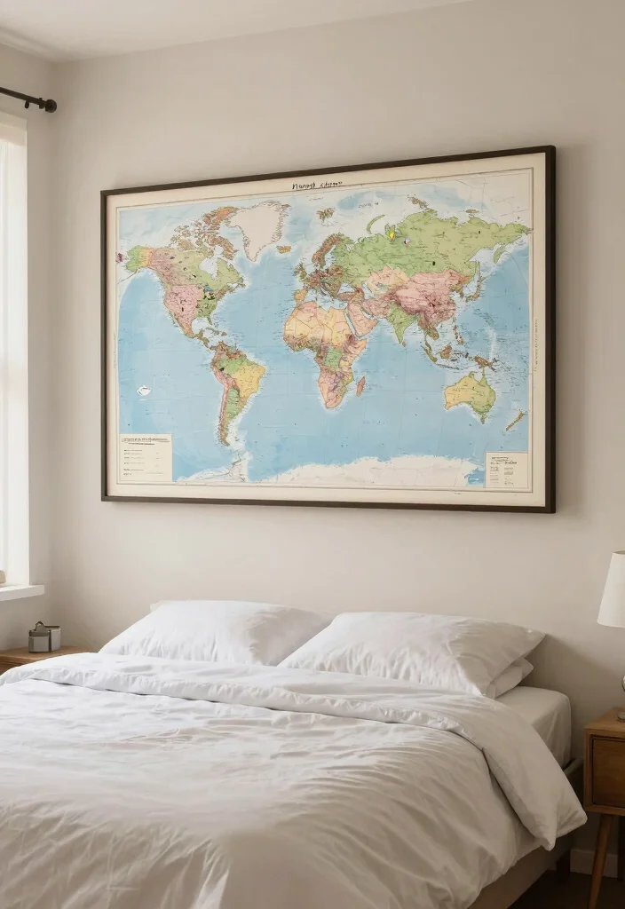 16 Empty Wall Ideas Bedroom: Simple Decor Solutions 11 16 Empty Wall Ideas Bedroom: Simple Decor Solutions - 10. Map or Travel-Inspired Decor 1