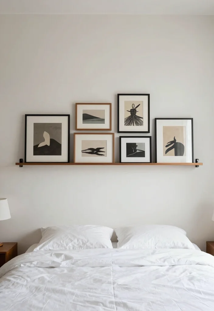 16 Empty Wall Ideas Bedroom: Simple Decor Solutions 14 16 Empty Wall Ideas Bedroom: Simple Decor Solutions - 13. Minimalist Art Display Rail 1