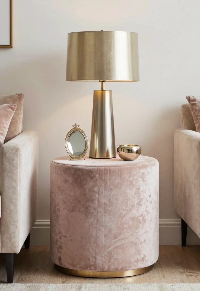 16 End Table Decor Living Room With Lamp Ideas: Warm Layered Look 11 16 End Table Decor Living Room With Lamp Ideas: Warm Layered Look - 10. Soft Glam with Metallic Touches 1