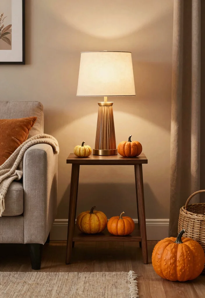 16 End Table Decor Living Room With Lamp Ideas: Warm Layered Look 12 16 End Table Decor Living Room With Lamp Ideas: Warm Layered Look - 11. Seasonal Decor with a Lamp Twist 1