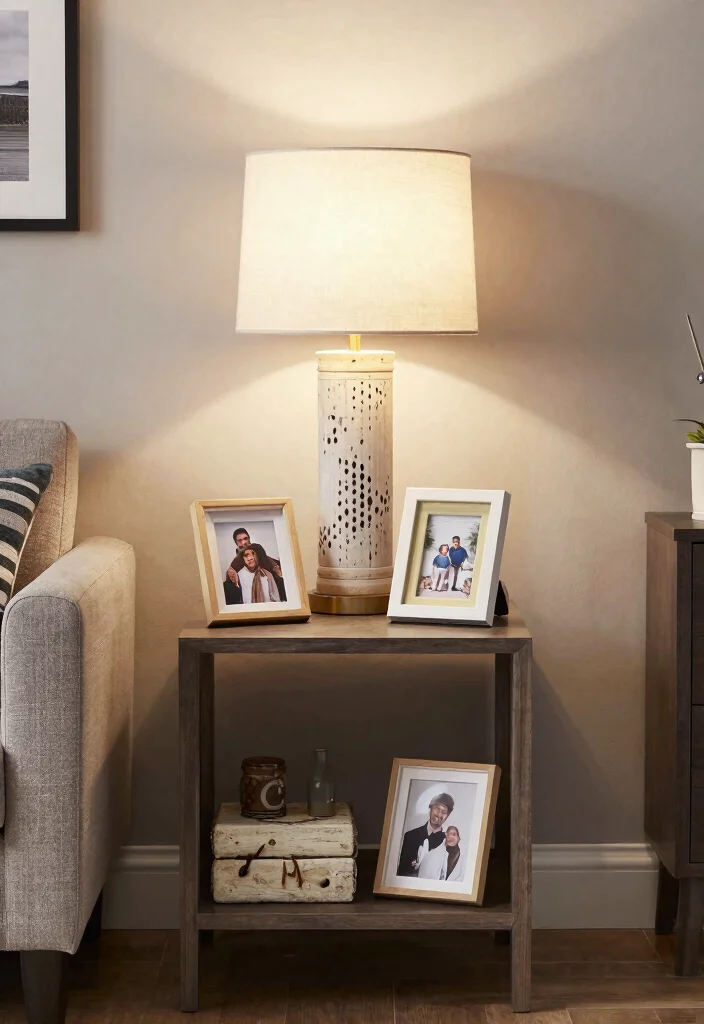 16 End Table Decor Living Room With Lamp Ideas: Warm Layered Look 17 16 End Table Decor Living Room With Lamp Ideas: Warm Layered Look - 16. Personal Touch with Customized Decor 1