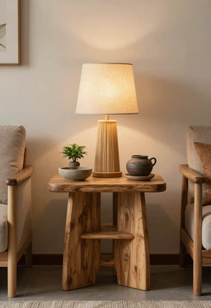 16 End Table Decor Living Room With Lamp Ideas: Warm Layered Look 8 16 End Table Decor Living Room With Lamp Ideas: Warm Layered Look - 7. Earthy and Organic with a Natural Lamp 1