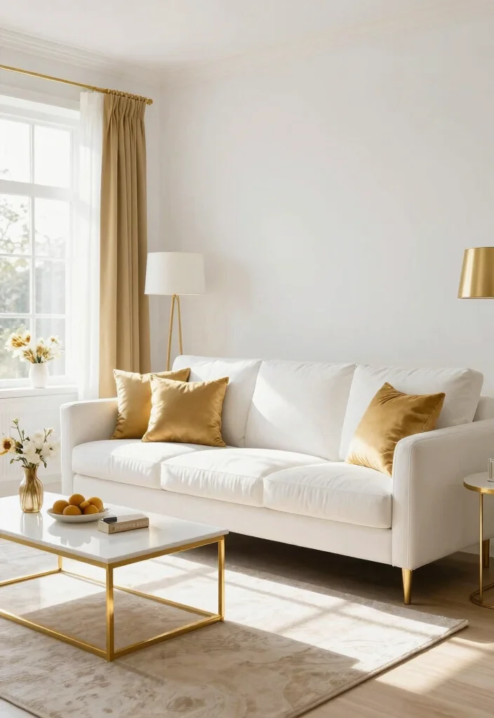 16 Gold Wall Decor Living Room Ideas for an Elegant Luxe Touch 12 16 Gold Wall Decor Living Room Ideas for an Elegant Luxe Touch - 11. Gold and White Color Scheme 1