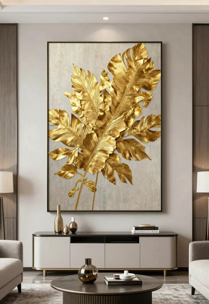 16 Gold Wall Decor Living Room Ideas for an Elegant Luxe Touch 14 16 Gold Wall Decor Living Room Ideas for an Elegant Luxe Touch - 13. Gold Leaf Accents 1
