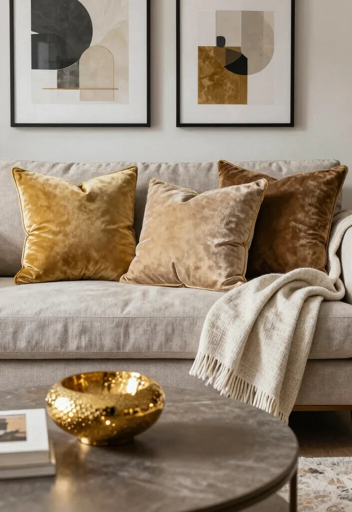 16 Gold Wall Decor Living Room Ideas for an Elegant Luxe Touch 15 16 Gold Wall Decor Living Room Ideas for an Elegant Luxe Touch - 14. Layered Textures with Gold 1