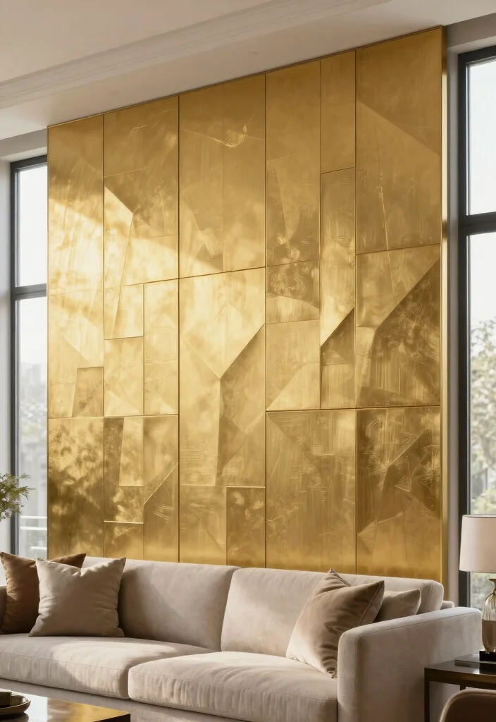 16 Gold Wall Decor Living Room Ideas for an Elegant Luxe Touch 6 16 Gold Wall Decor Living Room Ideas for an Elegant Luxe Touch - 5. Gold Wall Panels 1