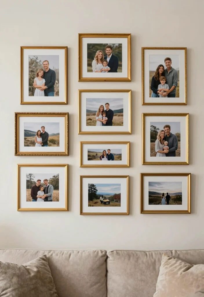 16 Gold Wall Decor Living Room Ideas for an Elegant Luxe Touch 8 16 Gold Wall Decor Living Room Ideas for an Elegant Luxe Touch - 7. Gold Framed Photos 1
