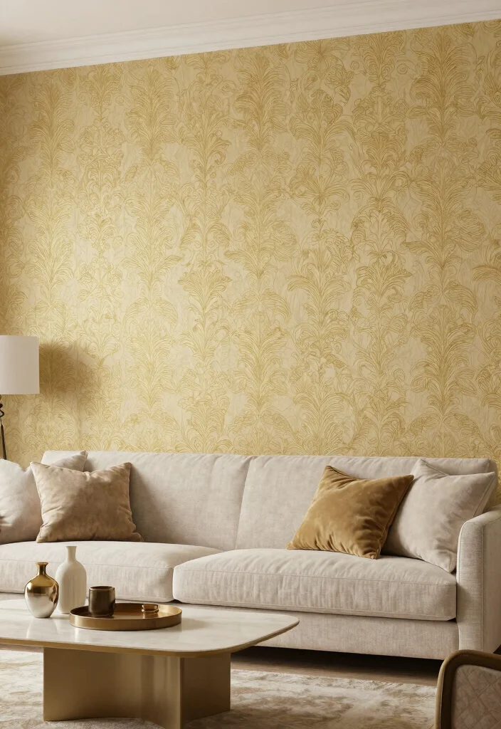 16 Gold Wall Decor Living Room Ideas for an Elegant Luxe Touch 9 16 Gold Wall Decor Living Room Ideas for an Elegant Luxe Touch - 8. Gold Accent Wallpaper 1