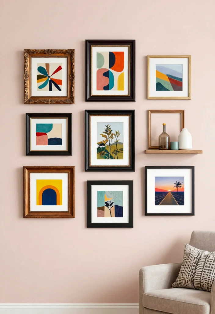 16 Living Room Art Wall Ideas for Gallery Inspired Displays 2 16 Living Room Art Wall Ideas for Gallery Inspired Displays - 1. Eclectic Mix of Frames 1