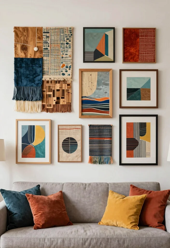 16 Living Room Art Wall Ideas for Gallery Inspired Displays 13 16 Living Room Art Wall Ideas for Gallery Inspired Displays - 12. Mixed Media Masterpieces 1