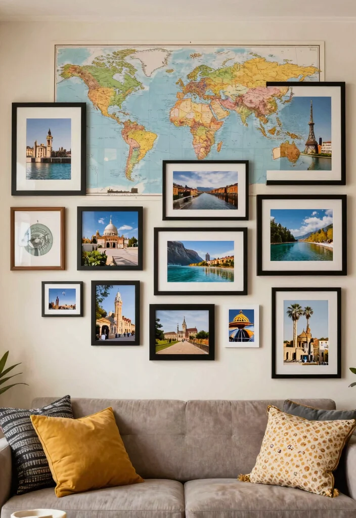 16 Living Room Art Wall Ideas for Gallery Inspired Displays 14 16 Living Room Art Wall Ideas for Gallery Inspired Displays - 13. Art Inspired by Travel 1