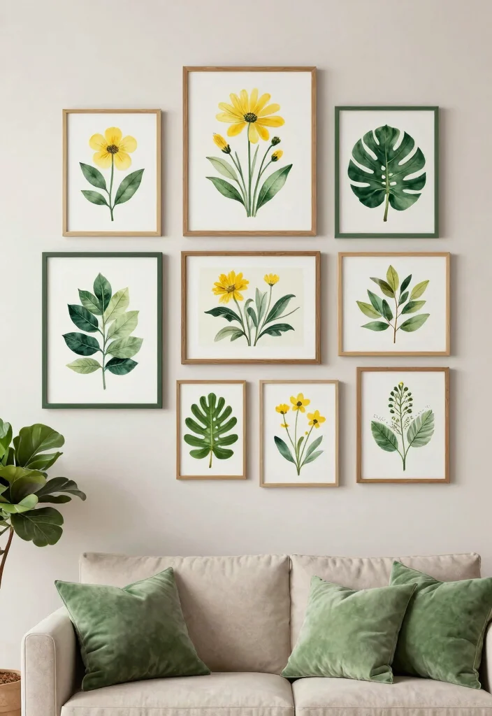 16 Living Room Art Wall Ideas for Gallery Inspired Displays 3 16 Living Room Art Wall Ideas for Gallery Inspired Displays - 2. Botanical Prints for a Fresh Touch 1