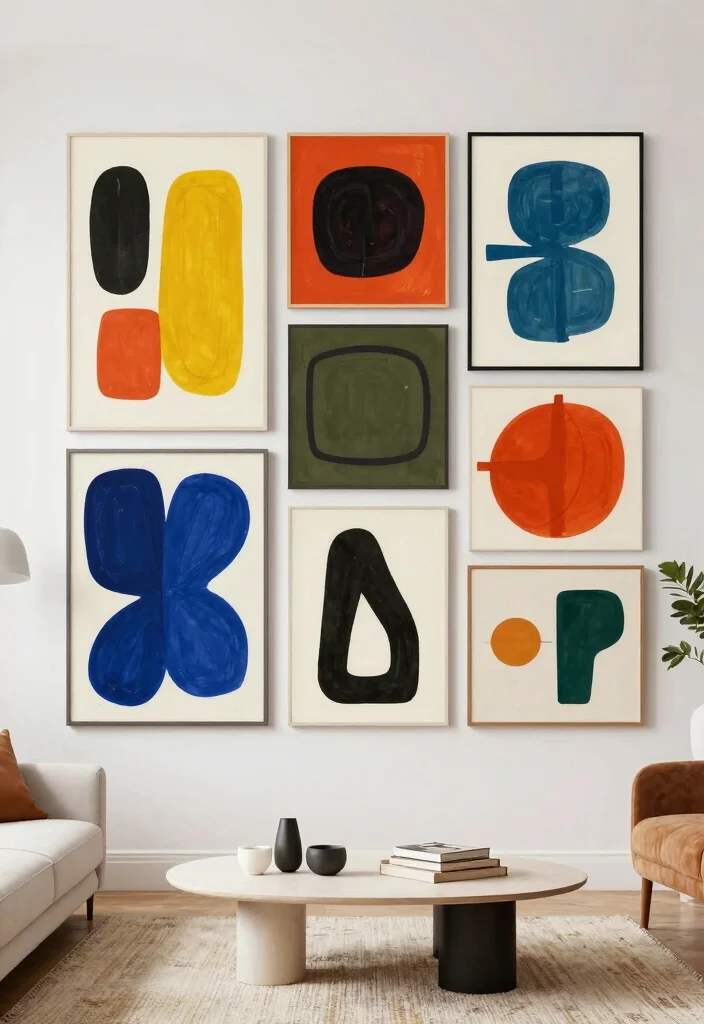 16 Living Room Art Wall Ideas for Gallery Inspired Displays 4 16 Living Room Art Wall Ideas for Gallery Inspired Displays - 3. Bold Abstract Art for a Statement Look 1