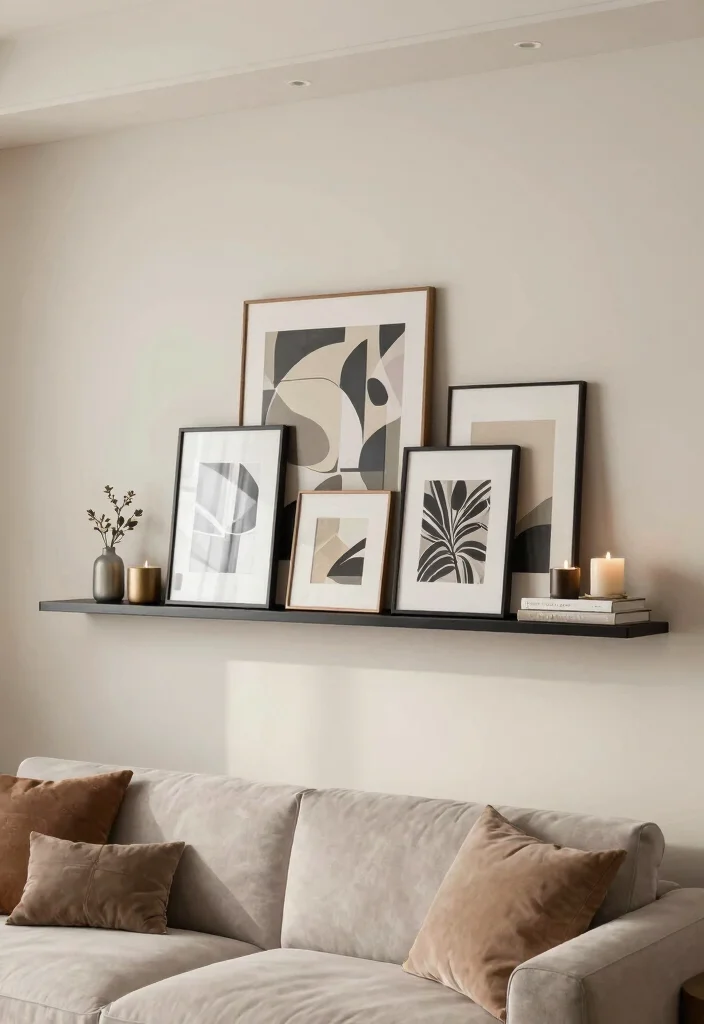 16 Living Room Art Wall Ideas for Gallery Inspired Displays 5 16 Living Room Art Wall Ideas for Gallery Inspired Displays - 4. Gallery Ledge for Easy Rearrangement 1