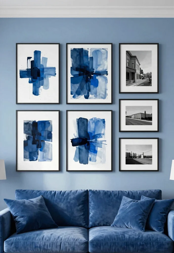 16 Living Room Art Wall Ideas for Gallery Inspired Displays 8 16 Living Room Art Wall Ideas for Gallery Inspired Displays - 7. Monochromatic Palette for a Sleek Look 1
